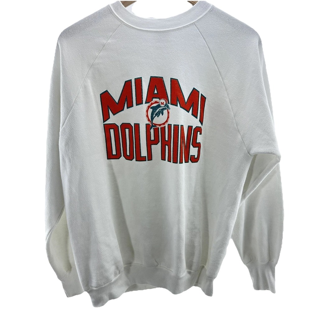Miami Dolphins NFL Sweatshirt XL VTG 90s USA Logo 7 White Crewneck Football HTF